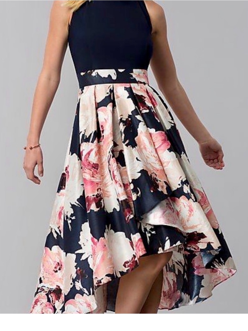 SLNY New York Navy and Pink Floral High-Low Formal Dress Size 14